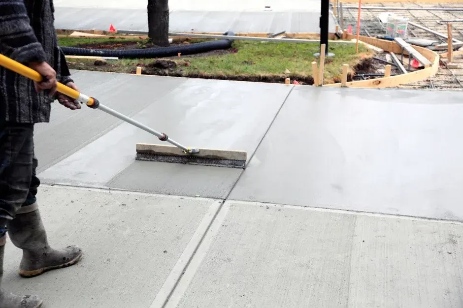finisher working a fresh concrete slab with a long handled float in Wellington